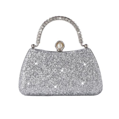 Nylon & Polyester Clutch Bag durable & with rhinestone Sequin silver PC