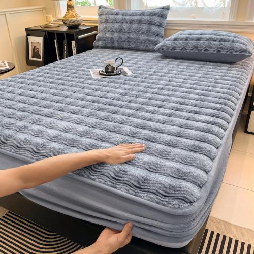 Plush Bed Fitted Sheet thicken & thermal Solid PC