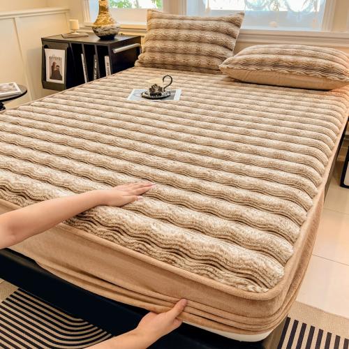 Plush Bed Fitted Sheet thicken & thermal Solid PC