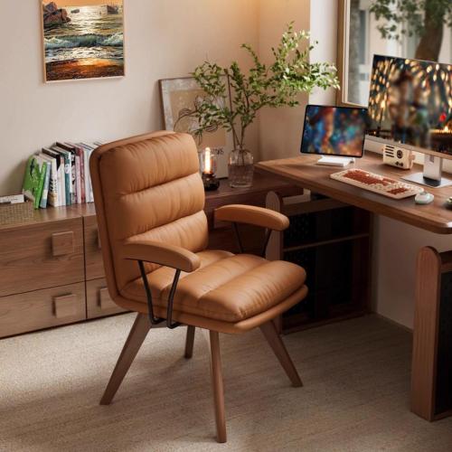 Waxed Leather & Solid Wood & Iron & PU Leather Antifouling Office Chair durable Solid PC