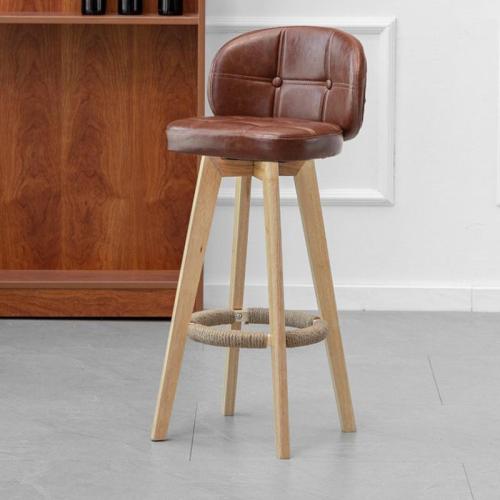 Oak & Linen & PU Leather Bar Stool & rotatable Solid PC