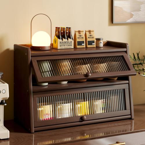 MDF Board & Moso Bamboo & Acrylic dampproof & Multifunction Storage Cabinet dustproof & double layer brown PC