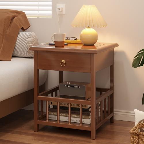 Medium Density Fiberboard & Moso Bamboo Multifunction Bedside Cabinet Dark Brown PC