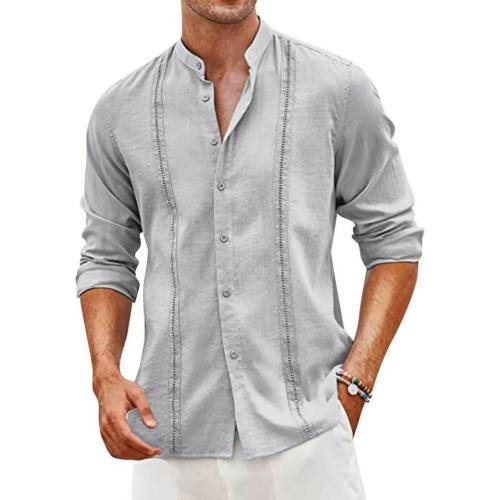 Linen Men Long Sleeve Casual Shirts Solid PC