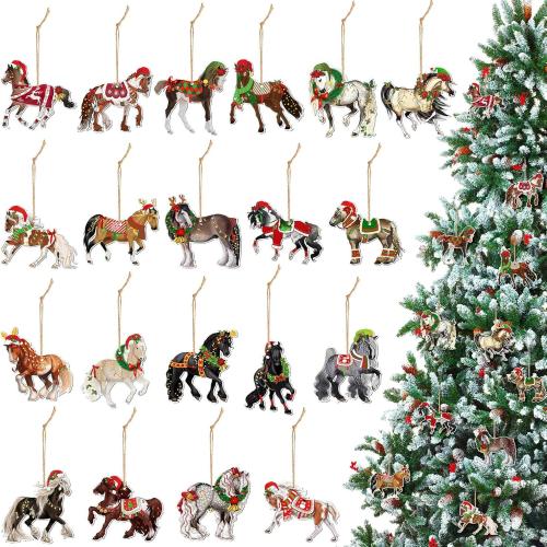 Wood Christmas Tree Hanging Decoration printed Set