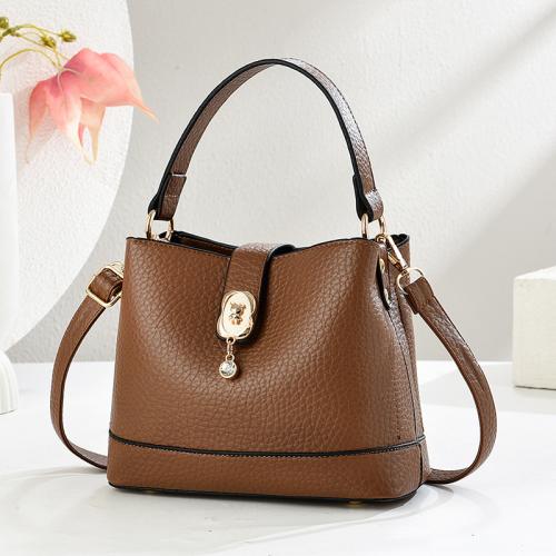 PU Leather Bucket Bag Handbag contrast color & attached with hanging strap PU Leather PC
