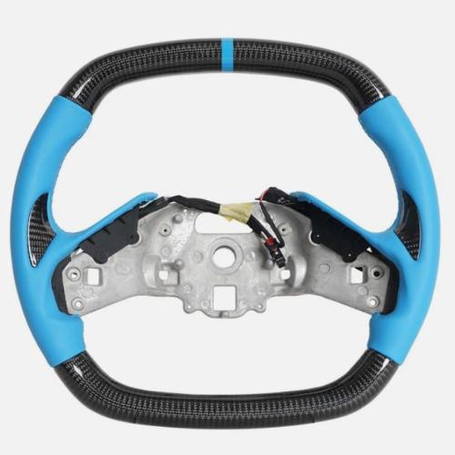 Real Carbon Fiber Steering Wheel For Corvette C8 20-25 with Heated Blue Leather
