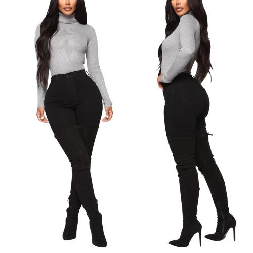 Polyester High Waist Women Jeans flexible patchwork PC