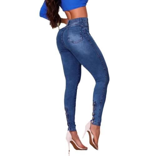 Denim & Poliestere & Cotone Dámské džíny tmavě modrá kus