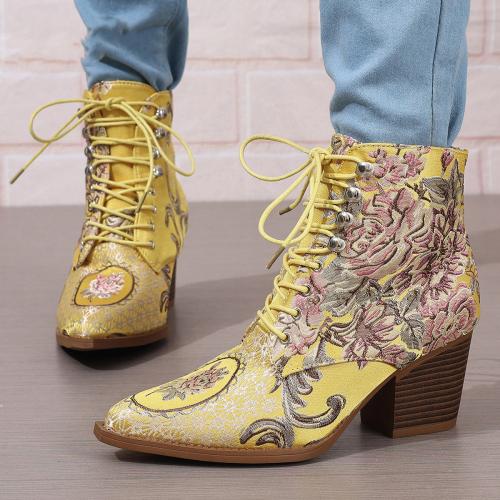 Cloth & Rubber floral Boots Pair