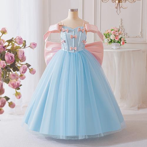 Polyester Children Princess Costume with bowknot sky blue PC