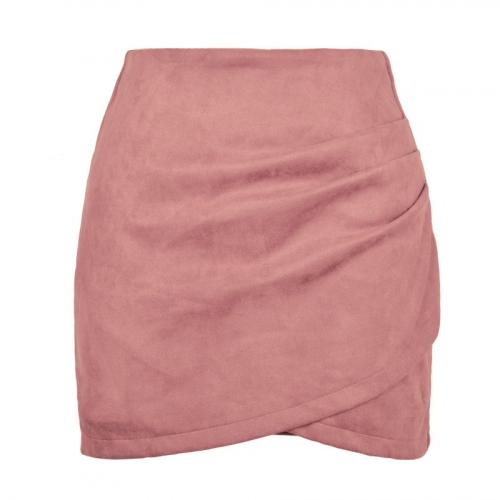 Suede Slim Skirt patchwork Solid PC