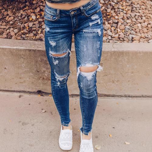 Cotton Ripped & High Waist Women Jeans blue PC