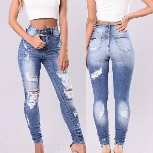 Cotton Ripped & Slim Women Jeans blue PC