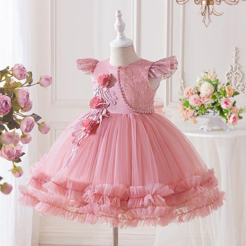 Polyester Children Princess Costume with bowknot pink PC