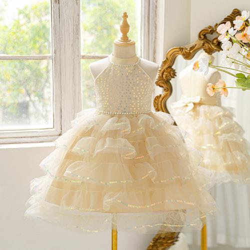 Gauze & Polyester Princess & Ball Gown Girl One-piece Dress Sequin PC