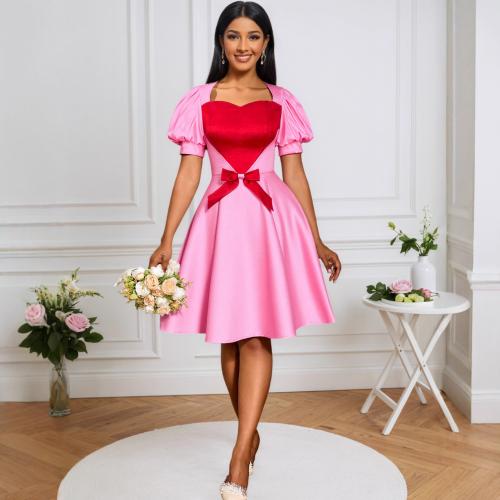 Polyester Waist-controlled & High Waist Short Evening Dress pink PC