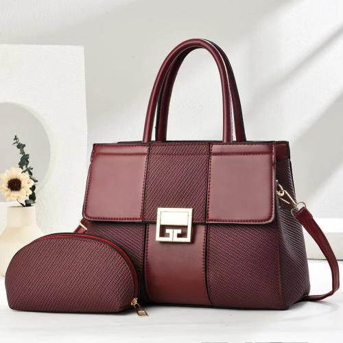PU Leather Tote Bag Bag Suit attached with hanging strap & two piece Set