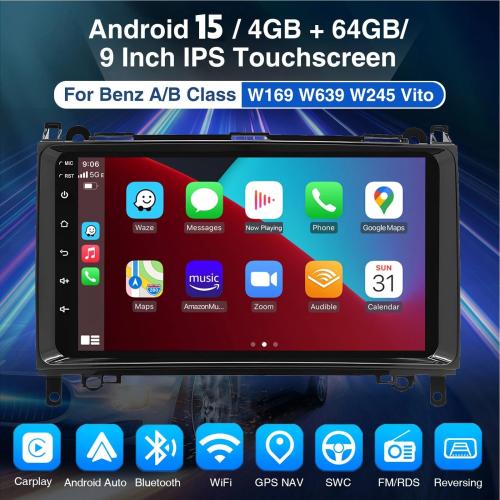 Android 15 4+64G Carplay Car Stereo GPS Cam For Mercedes Benz A/B Class Sprinter