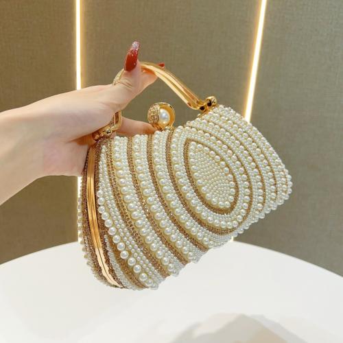 Plastic Pearl & Polyester Box Bag Clutch Bag with chain & with rhinestone PC