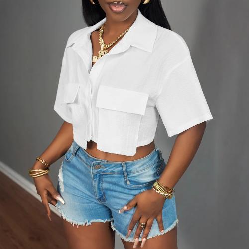 Polyester Women Short Sleeve Shirt & loose white PC