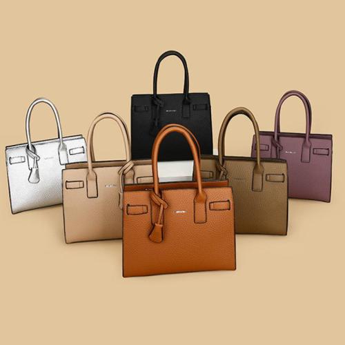 PU Leather Tote Bag Handbag attached with hanging strap Lichee Grain PC