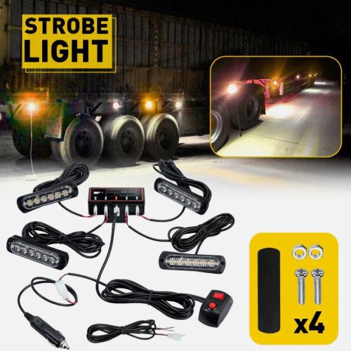 4x 6 LED Amber Recovery Strobe Flashing Grille Light Lightbar Truck Beacon Lamp