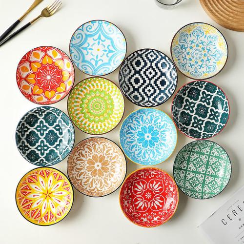 Ceramics Dishes random color mixed pattern Set