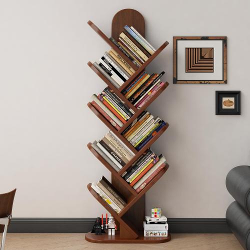 Solid Wood Bookshelf rotatable & large capacity brown PC