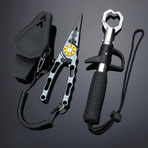 Thermo Plastic Rubber & Aluminium Alloy & Stainless Steel Multifunction Fishing Gripper gray Set