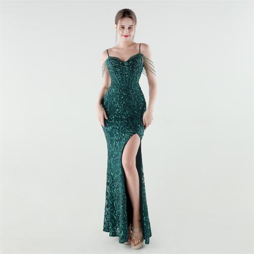 Polyester Slim Long Evening Dress side slit & backless PC
