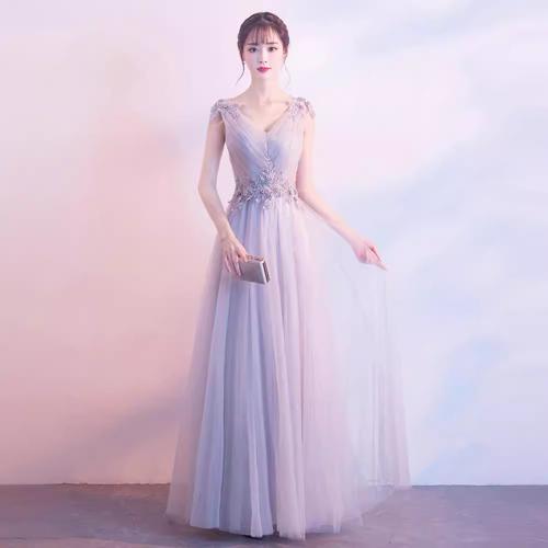 Polyester Slim Long Evening Dress  patchwork Solid PC