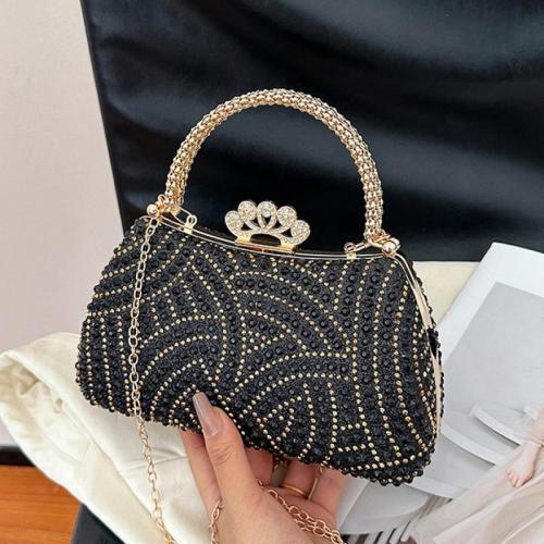 Carbon Fiber PU & Polyester Clutch Bag with chain & durable Rhinestone Solid PC