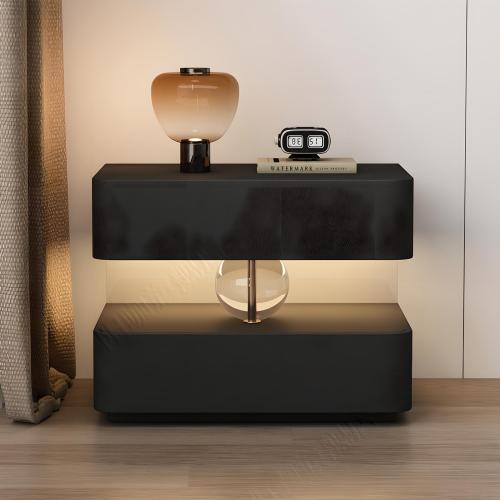 Scratch-Resistant Fabric & Pine & Acrylic & Glass With light Bedside Cabinet dustproof PC