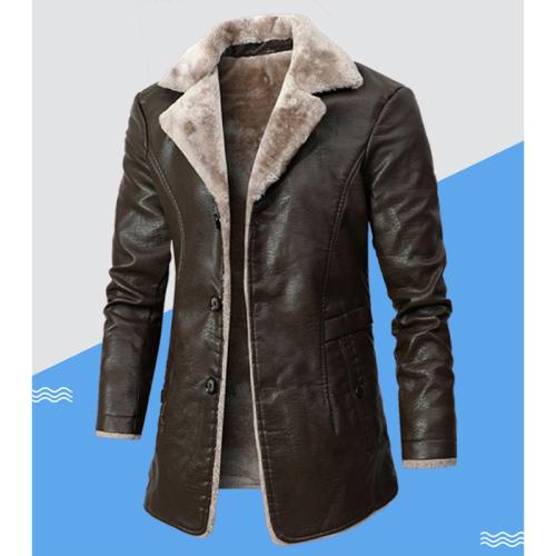 PU Leather Men Motorcycle Leather Jacket fleece Solid PC