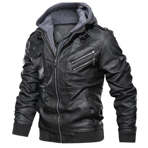 PU Leather Men Motorcycle Leather Jacket Polyester Solid PC