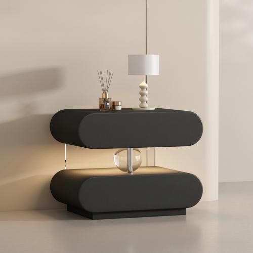 Scratch-Resistant Fabric & Pine & Acrylic & Glass With light Bedside Cabinet dustproof PC