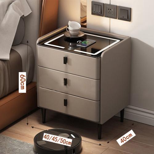 Toughened Glass & Microfiber Leather & Solid Wood Wireless Charger & LED glow Bedside Cabinet PC