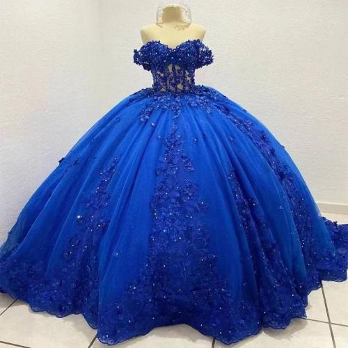 Polyester Off Shoulder Long Evening Dress blue PC