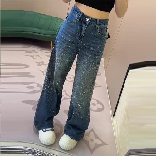 Chemical Fiber Wide Leg Trousers & High Waist Women Long Trousers slimming blue PC