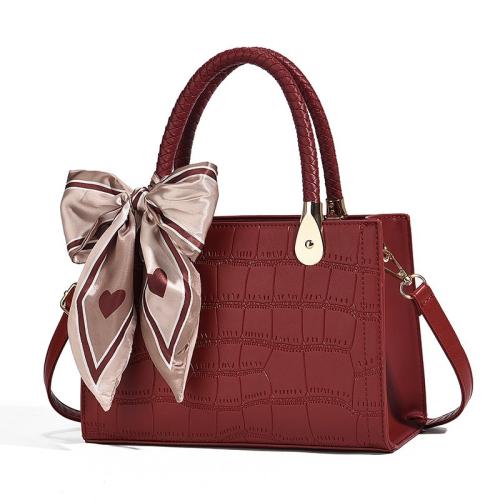 PU Leather with silk scarf & Tote Bag Handbag attached with hanging strap PC