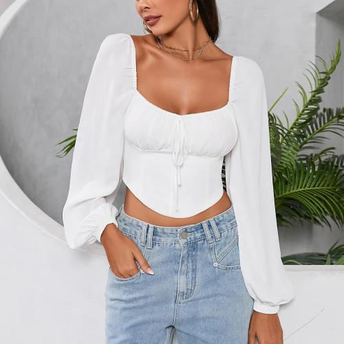 Polyester Slim Women Long Sleeve T-shirt backless white PC