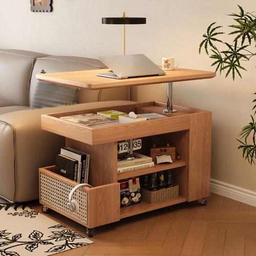 Solid Wood Side Table with caster & adjustable Steel PC