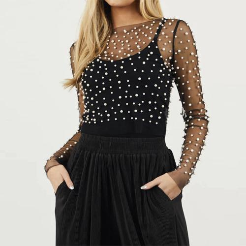 ガーゼ & スパンデックス 女性ロングスリーブTシャツ プラスチックパール 選択のためのより多くの色 一つ