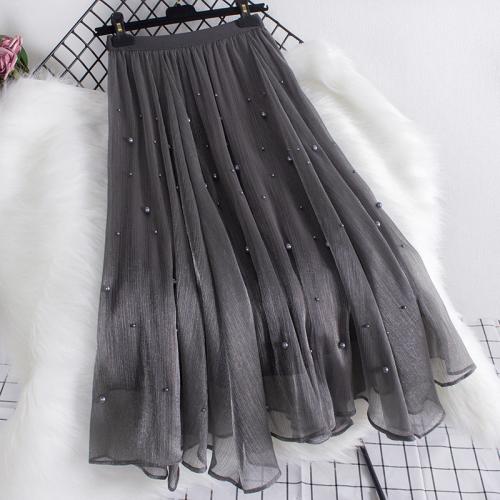 Gauze Maxi Skirt with lining & irregular Solid PC