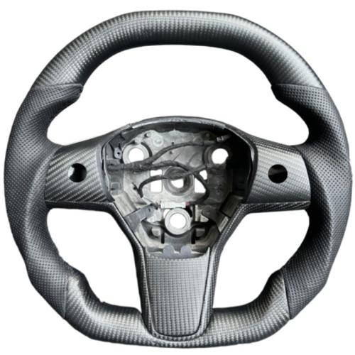 Matte Carbon Fiber Steering Wheel for Tesla Model 3/Model Y 2017-24 with Heated