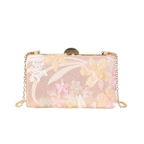 Acrylic & Polyester Clutch Bag embroidered Sequin floral pink PC
