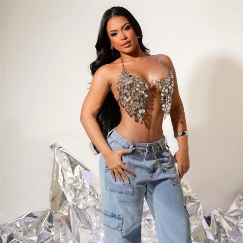 Metalen & Pvc Mouwloze Nachtclub Top Zilveren : stuk