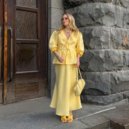 Tela de algodón Juego de vestidos de dos piezas, labor de retazos, Sólido, caqui,  Conjunto