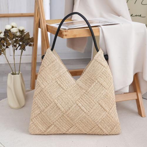 わら 織物トート ポリエステル ベージュ 一つ